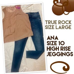 Ana High Rise Jeggings with Tan Ruffle Tank